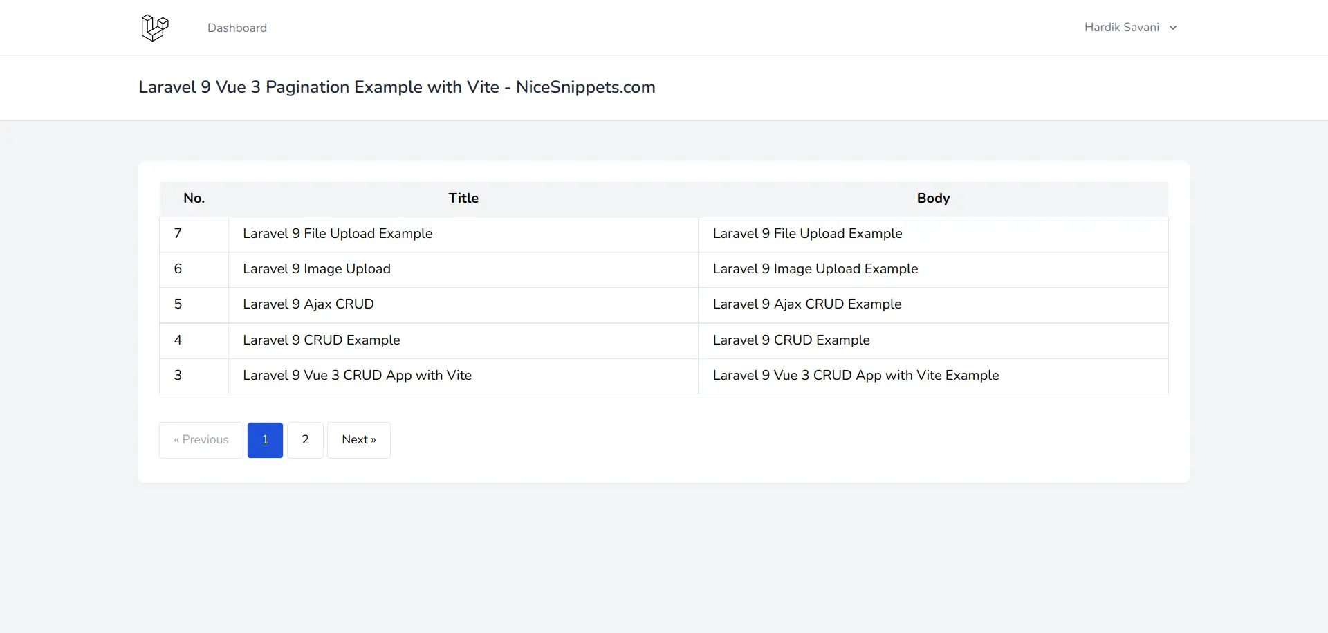 Laravel 9 Vue 3 Pagination with Vite Example